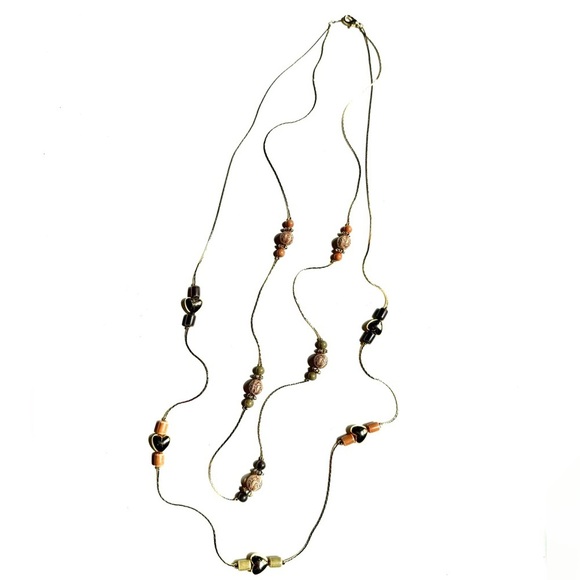 Double Strand 18 Inch Puffy Hearts and Beads Gold Plated Island Vibe Necklace - Picture 7 of 15